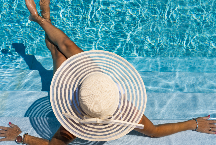 Woman relaxing poolside